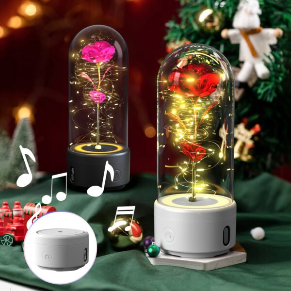 Creative 2 In 1 Rose Flowers LED Light And Bluetooth-compatible Speaker  Gift Rose Luminous Night Light Ornament In Glass Cover