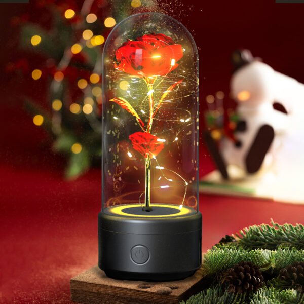 Creative 2 In 1 Rose Flowers LED Light And Bluetooth-compatible Speaker  Gift Rose Luminous Night Light Ornament In Glass Cover - Image 5