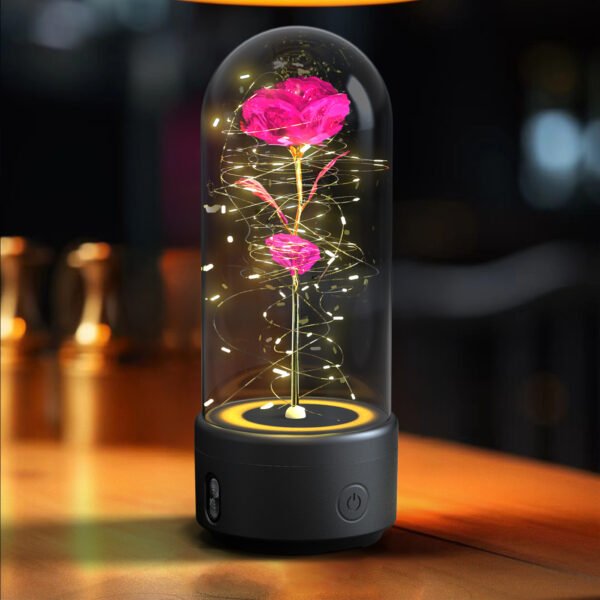Creative 2 In 1 Rose Flowers LED Light And Bluetooth-compatible Speaker  Gift Rose Luminous Night Light Ornament In Glass Cover - Image 9