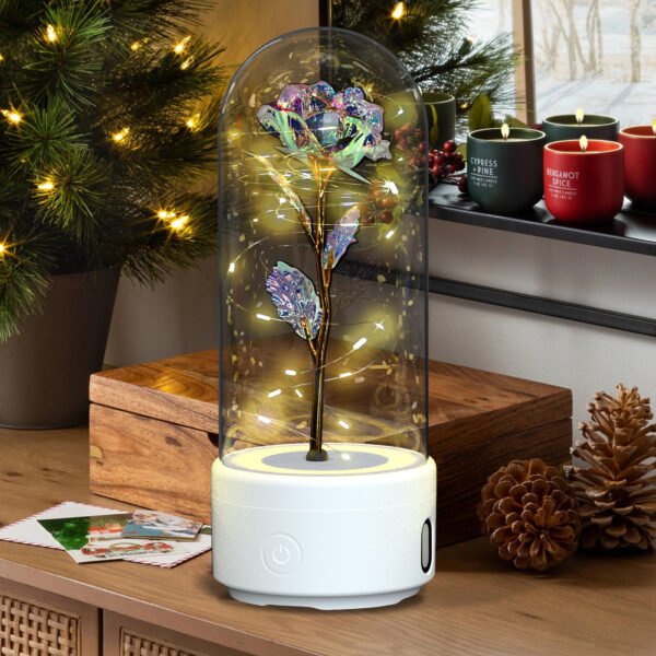 Creative 2 In 1 Rose Flowers LED Light And Bluetooth-compatible Speaker  Gift Rose Luminous Night Light Ornament In Glass Cover - Image 6
