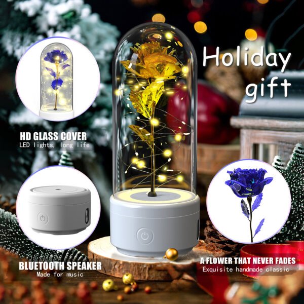Creative 2 In 1 Rose Flowers LED Light And Bluetooth-compatible Speaker  Gift Rose Luminous Night Light Ornament In Glass Cover - Image 3